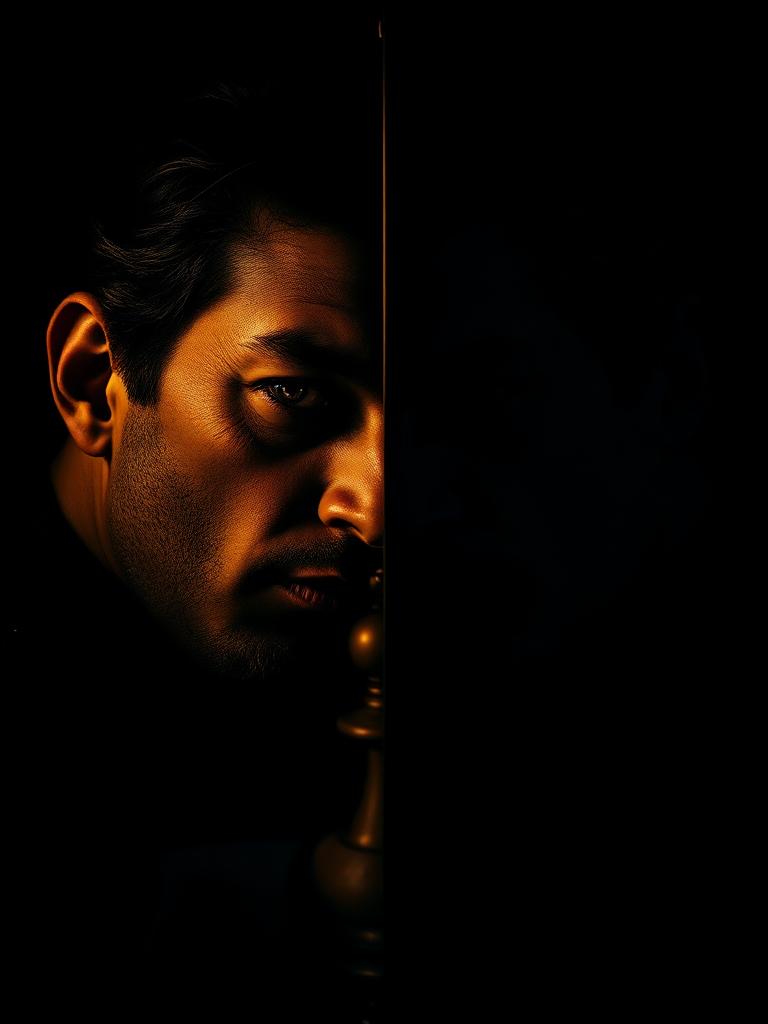 Retrato cinematográfico de El Espejo, arquetipo psicológico de ajedrez en Noctis
